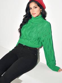 Zolique Women Solid Color Drop Shoulder Long Sleeve Casual High Neck Slouchy Sweater, Autumn/Winter Knit Pullover Fall Outfit