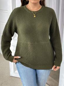 SHEIN Essnce Áo len nữ cỡ lớn thời trang thường ngày mùa thu đông, áo len chui đầu giữ ấm mùa đông, áo giữ nhiệt cho Lễ Tạ ơn, áo mùa đông, áo công sở, áo Giáng sinh, áo len đi làm, áo len màu xanh lá cây Giáng sinh. - xanh quân đội - Xem 3