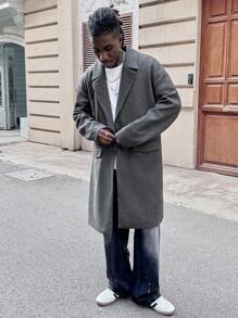 Manfinity VCAY Men's Solid Color Lapel Neck Long Sleeve Casual Loose Long Overcoat, Autumn/Winter