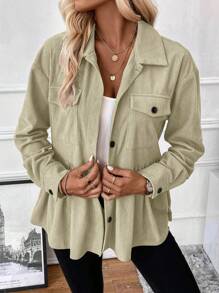 SHEIN LUNE Chaqueta casual de mujer con botones delanteros y dobladillo con volantes, adecuada para el uso diario en otoño