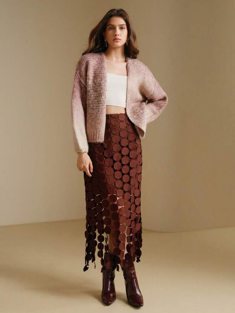 Women's Vintage Slouchy Beaded Embroidery Ombre Open Cardigan