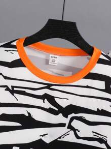 2pcs/Set Tween Boy Halloween Funny Expression Casual Set, For Halloween Party - Black and White - View 8