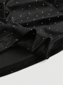 SHEIN MOD Plus Size Women Black Velvet Rhinestone Embellished Camisole Bodycon Dress