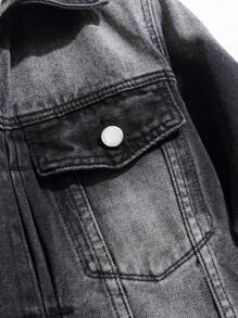 Manfinity Homme 男士渐变色前扣休闲长袖牛仔夹克 - 灰色 - 查看 3