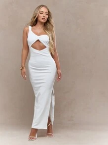 MISSGUIDED Asymmetric Knot Detail Bust Cut Out One Shoulder Maxi Dress - White - View 4
