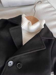 SHEIN 男婴休闲时尚双面翻领长袖双排扣大衣，外出、聚会、秋冬季保暖 - 黑色 - 查看 6