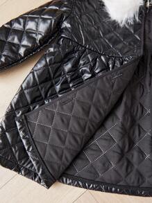 SHEIN Baby Girl Cute Rhombus Pattern Warm Thermal Lined Mid-Length Padded Coat, Autumn/Winter - Pink - View 6