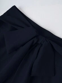 Franclia 1 件女式纯色系带扭腰优雅 A 字裙 - 寶藍色 - 查看 8