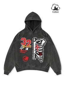 Manfinity EMRG Men's Skeleton & Letter Print Hooded Sweatshirt - Black - View 5