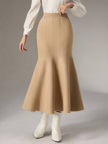 Modelyn 1 chiếc váy dệt kim đuôi cá màu trơn thanh lịch giản dị cho nữ, mùa thu/đông - Lạc đà - Xem 5