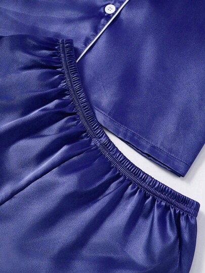 LuxeNights Women Contrast Faux Zijden Lapel Pajama view 3