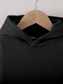 2 件套女婴套装 - 图案字母印花运动衫连帽衫和休闲裤，秋冬 - 黑色 - 查看 4