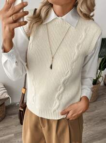 EMERY ROSE Women's Casual Plain Cable Knit Vest, Autumn/Winter