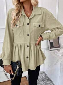 SHEIN LUNE Chaqueta casual de mujer con botones delanteros y dobladillo con volantes, adecuada para el uso diario en otoño
