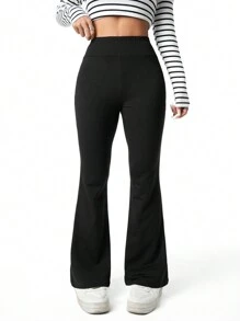 Elegante casual geribbelde, laag uitlopende broek voor tienermeisjes