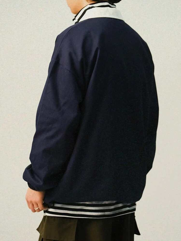 Colorblock Letter Embroidered Polo Shirt For Men, Autumn