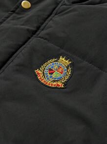 Manfinity VCAY Men's Embroidered Front Button Sleeveless Padded Coat, Autumn/Winter,Back To School - Black - View 2