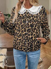 Chiquease Women's Spring Autumn Long Sleeve Single-Breasted Leopard Print Jacket - Black - View 5