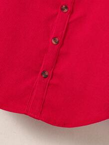 SHEIN Elladie kids Young Girl Plain Front Button Long Sleeve Pleated Minimalist Casual Shirt - Red - View 5