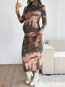 SHEIN 扎染长袖孕妇装，适合户外休闲装，秋季 - 棕色 - 查看 6