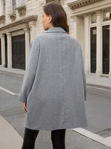 SHEIN Clasi Plus Size Long Gray Knitted Coat, Elegant Office Formal Wear, For Winter