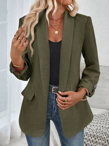 SHEIN LUNE 窄领休闲通勤必备罗纹纹理女士秋冬西装外套