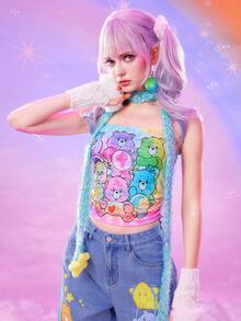 ROMWE X Care Bears 女士夏季可爱卡通熊印花扎染短款抹胸 - 彩色 - 查看 6