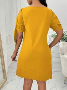 Lyxana 女士圆领短袖直筒串珠连衣裙 - 黃色 - 查看 2