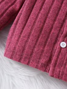 2 件套少女玫红色罗纹针织开衫外套 + 工装裤，春/秋