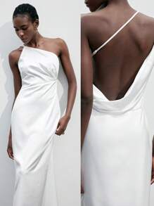 SHEIN Maija Đầm dài không tay màu trắng phong cách thanh lịch hàng ngày dự tiệc lễ hội cổ điển mới cho nữ mùa thu/đông - trắng - Xem 9