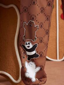 We Bare Bears X SHEIN 女士休闲卡通熊和字母印花松紧腰袖口运动裤，圣诞节 - 棕色 - 查看 5