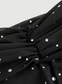 SHEIN MOD 大码黑色复古优雅水钻褶饰露肩高开衩修身长裙 - 黑色 - 查看 3