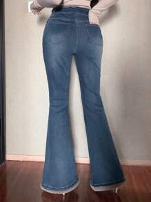 DAZY Plush Patchwork Flared Jeans For Women Fall,Winter - Blue - View 7