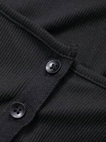 DAZY Solid Button Front Slim Tee,Fall Clothes,Back To School Clothes Long Sleeve Women Tops Crop Women Tops - Black - View 4