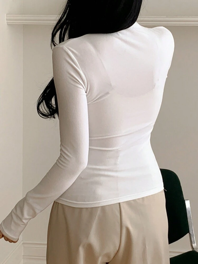 Women Solid Color Long Sleeve Casual Slim Fit T-Shirt, New Autumn Collection,Fall Women Clothes