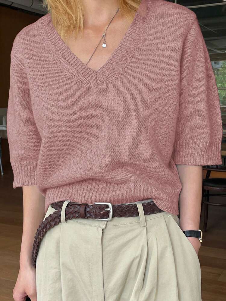 Women's V-Neck Casual/Business Neutral Knit Sweater, Commuter Style,Back To School Clothes,Teacher Outfits Fall