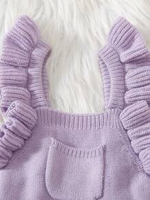 SHEIN Baby Girl Sleeveless Solid Ruffled Pocket Romper - Mauve Purple - View 4
