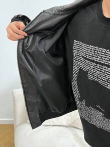 SHEIN EZwear 大码做旧渐变色PU皮夹克，带内衬，秋冬款 - 黑色 - 查看 6