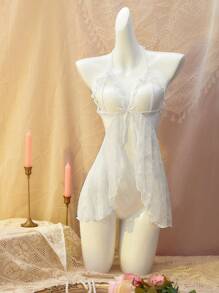 DelicateAllure Camisón sexy sin espalda con decoración de lazo y cintura hueca para mujer