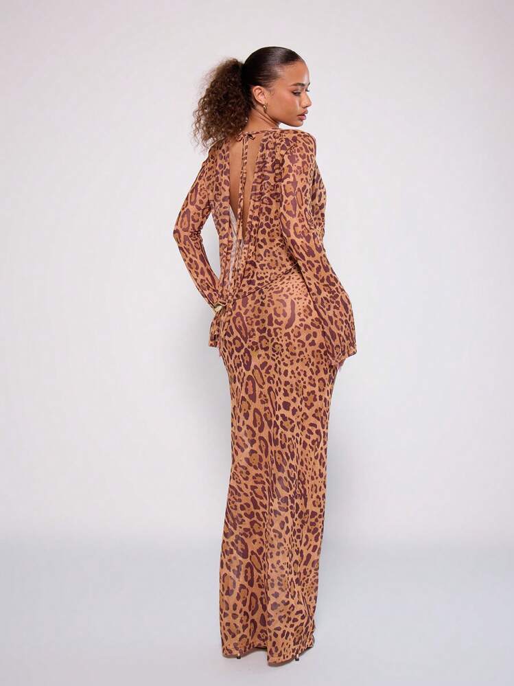 knee length dresses for ladies Leopard Maxi Dress