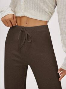 SHEIN BASICS 女士休闲纯色针织喇叭袖上衣 - 棕色 - 查看 13