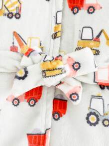 Cozy Pixies Bata con capucha de forro polar de doble cara con estampado de coches de dibujos animados para bebé niño