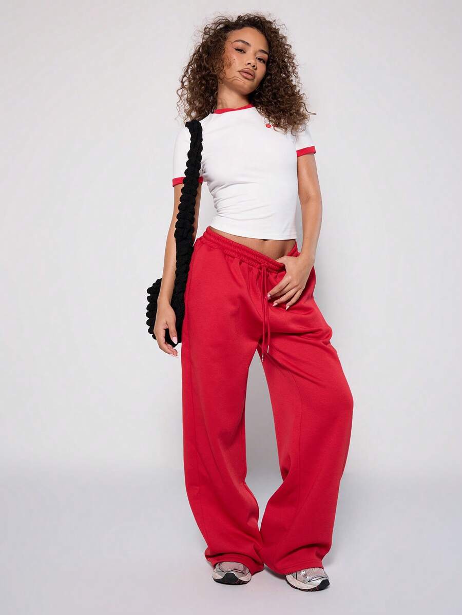 MUSERA 抽绳宽松运动裤，机场休闲冬季款 - 紅色 - 查看 1