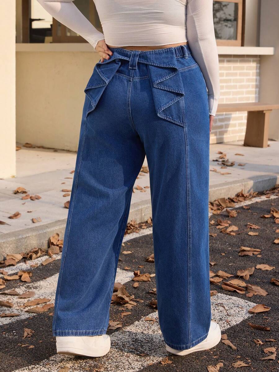 SHEIN EZwear Gerade Jeans in Große Größen mit Washed, gefaltetem Design