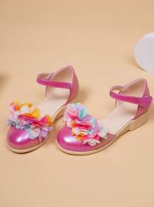 Bonitas bailarinas casuales y de moda, de color rosa esponjoso, transpirables y ligeras, con punta redonda y cuña para niñas