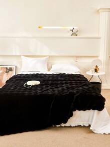 1 chiếc chăn lông thỏ màu đen ấm áp, thoải mái, cỡ Queen, cỡ King, sang trọng, dài, mềm mại, chăn trải giường, chăn cho gia đình, ghế sofa, phòng khách - màu đen - Xem 2