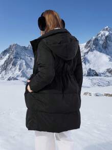 SHEIN EZwear 女士长款黑色羽绒大衣，适合冬季的衣服