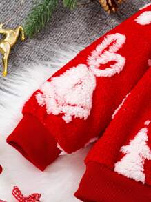 SHEIN 2pcs Young Girl Winter New Fluffy Crew Neck Sweatshirt & Flared Printed Jeans Effect Pants Christmas Holiday Casual Outfit Set