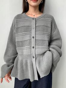 FRIFUL Cárdigan de mujer de unicolor con borde con volantes y grueso