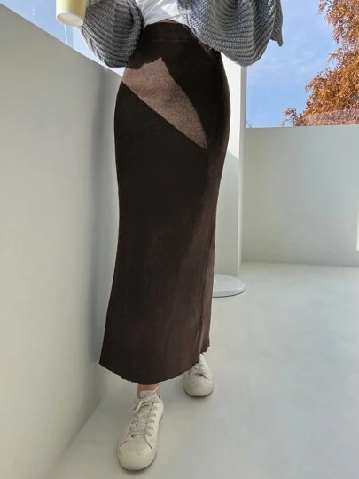 DAZY 1 件女士休闲日常纯色鱼尾下摆针织裙秋冬季